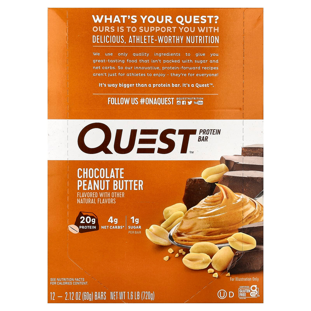 Quest Nutrition, протеиновый батончик, шоколад и арахисовая паста, 12 батончиков по 60 г (2,12 унции)
