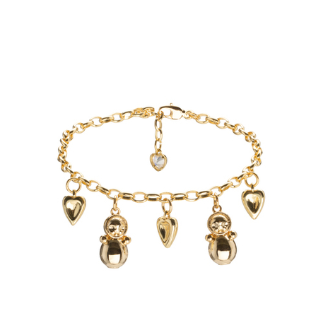 Браслет из латуни с Неваляшками с сердцами, gold