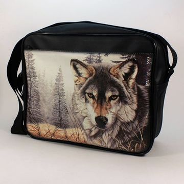 Сумка Волк морда прямо фон лес