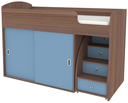 Кровать-чердак КарИВи Малыш Купе Бодего Темный Светло-синий, голубой