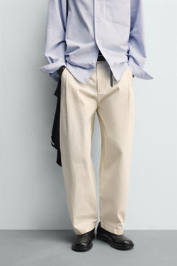 ZARA БРЮКИ BALLOON FIT С ЗАЩИПАМИ, ЭКРЮ