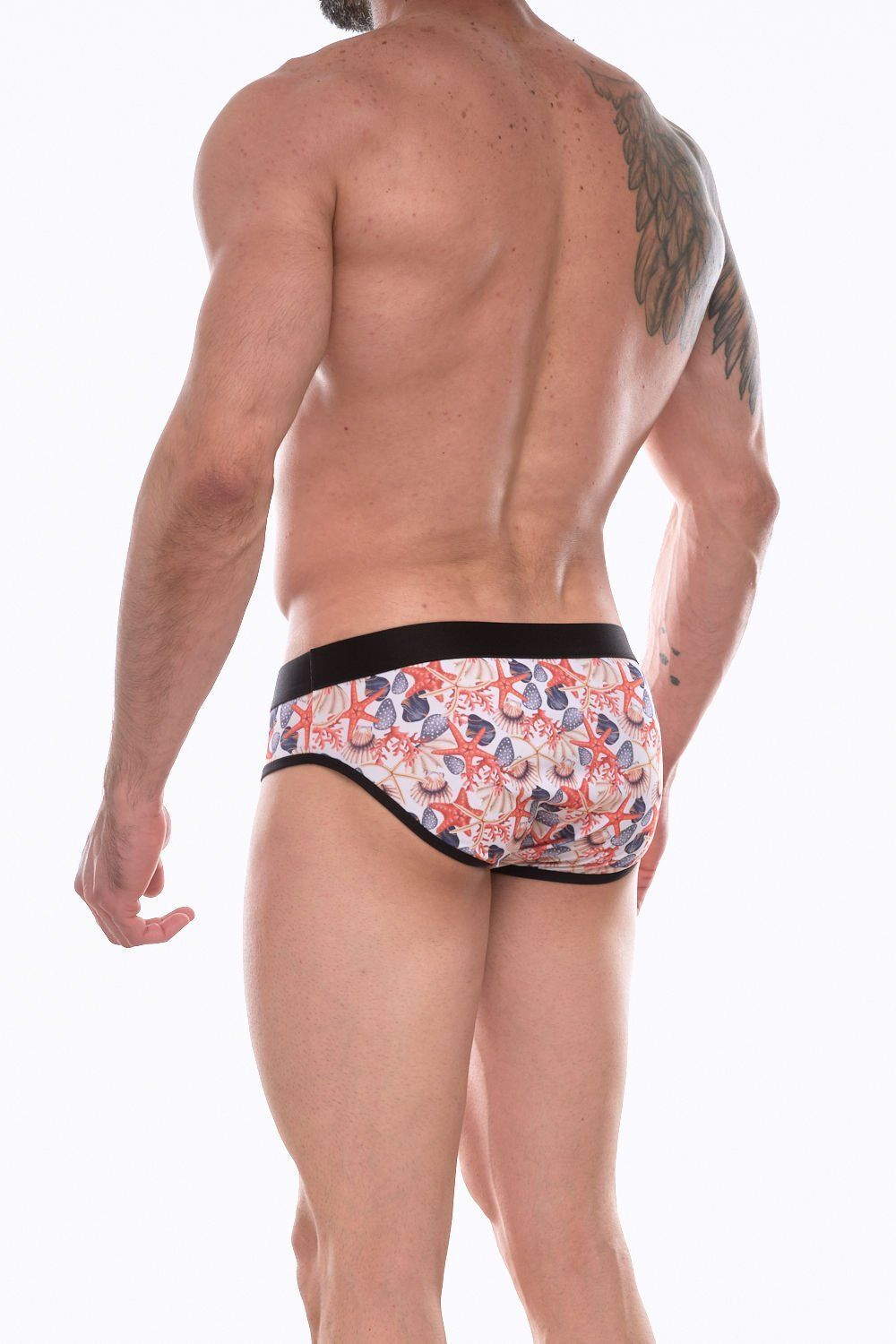 Мужские трусы-брифы с разноцветным принтом в виде ракушек (Размер: M) (Цвет: белый)