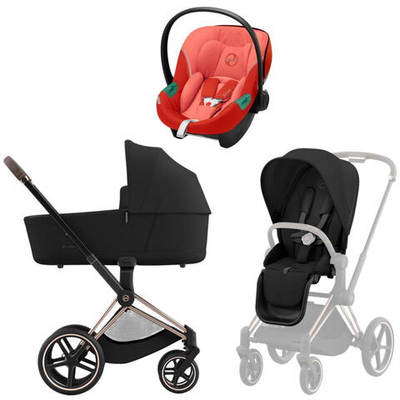 Коляска 3 в 1 Cybex Priam IV Rosegold complete и автокресло Aton S2 i-Size Hibiscus Red Sepia Black