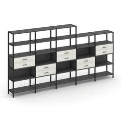 Shelf System Пятисекционный стеллаж пятиярусный с ящиками SN.STM-551 Антрацит/Дуб Наварра/Металл Чер