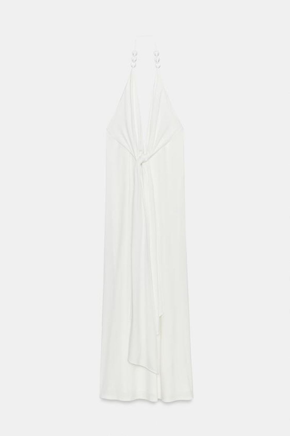ZARA ДЛИННОЕ ПЛАТЬЕ ХАЛТЕР С ДЕКОРОМ, БЕЛЫЙ