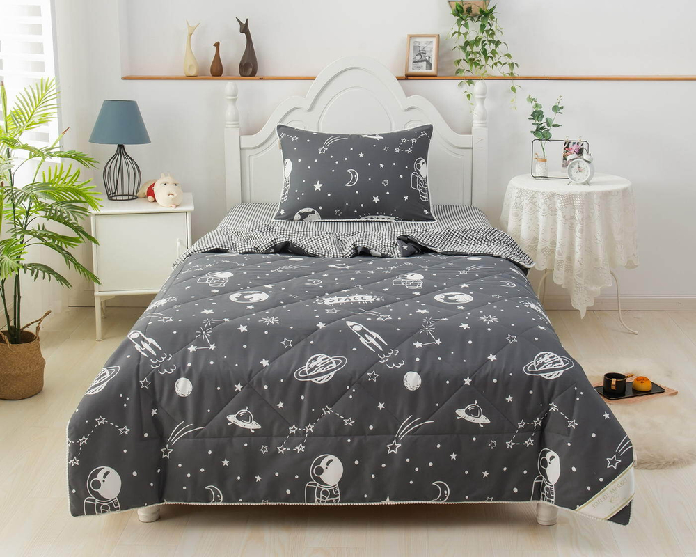 Детское постельное белье 1.5 спальное Sofi De MarkO Космонавт черное