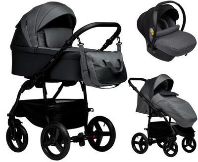 Детская коляска Indigo Impulse Eco 3 в 1 с автокреслом Avionaut Cosmo Grey Ie06 серая кожа/серый