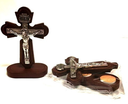 Крест настольный малый: дерево, подставка на липучке 6,5 см (Сев)