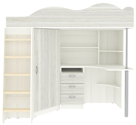 Кровать-чердак КарИВи Пионер с деревянной лестницей Белое Дерево Винтерберг