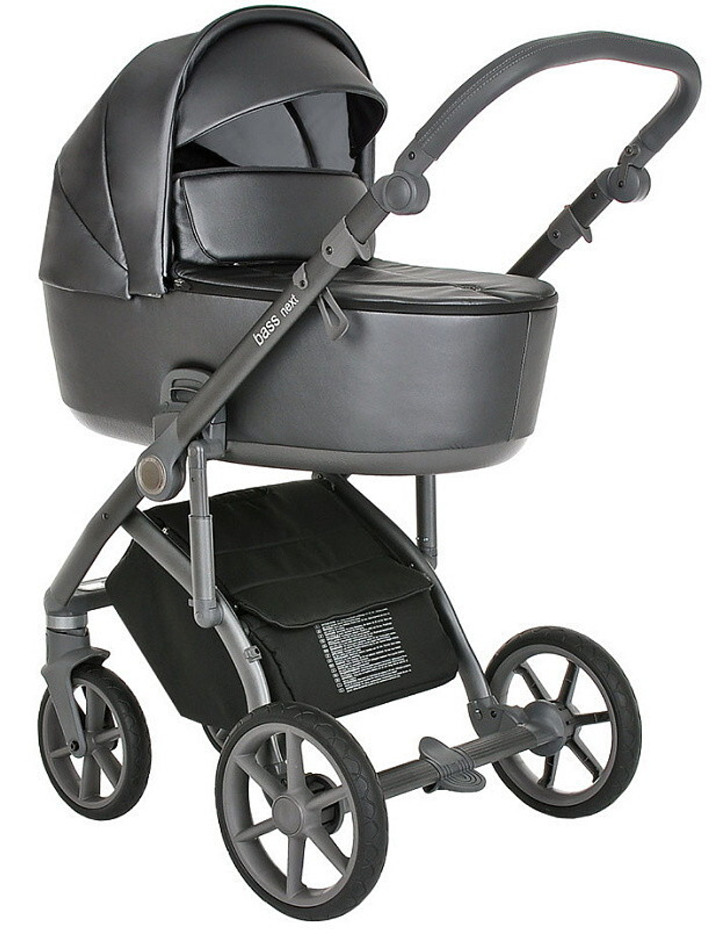Детская коляска Roan Bass Next Кожа 3 в 1 с автокреслом Tutis Elo Black RN083/1 Graphite Pearl