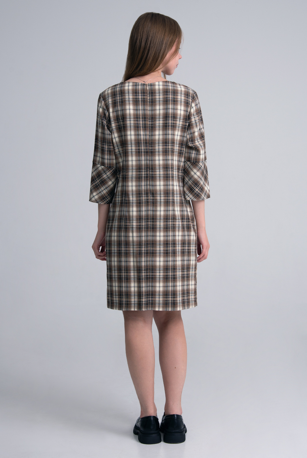 Платье женское 1390Аг, клетка беж #406Кбе051390Аг