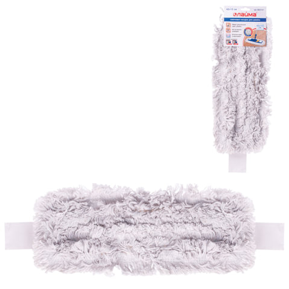 Насадка МОП плоская для швабры/держателя 40 см, уши/карманы (ТИП У/К), хлопок, LAIMA