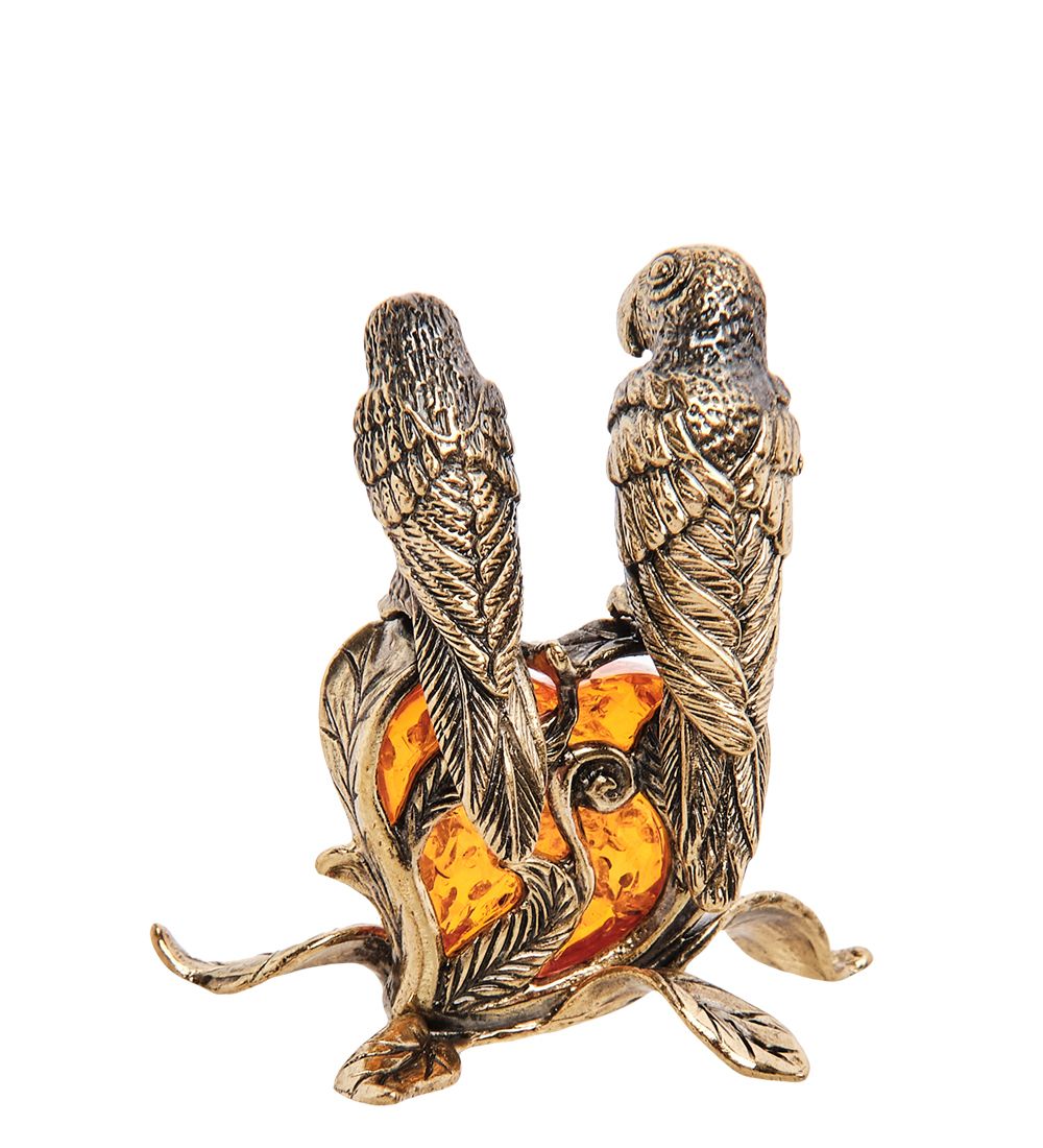 Народные промыслы AM-3168 Фигурка «Попугаи Неразлучники» (латунь, янтарь)
