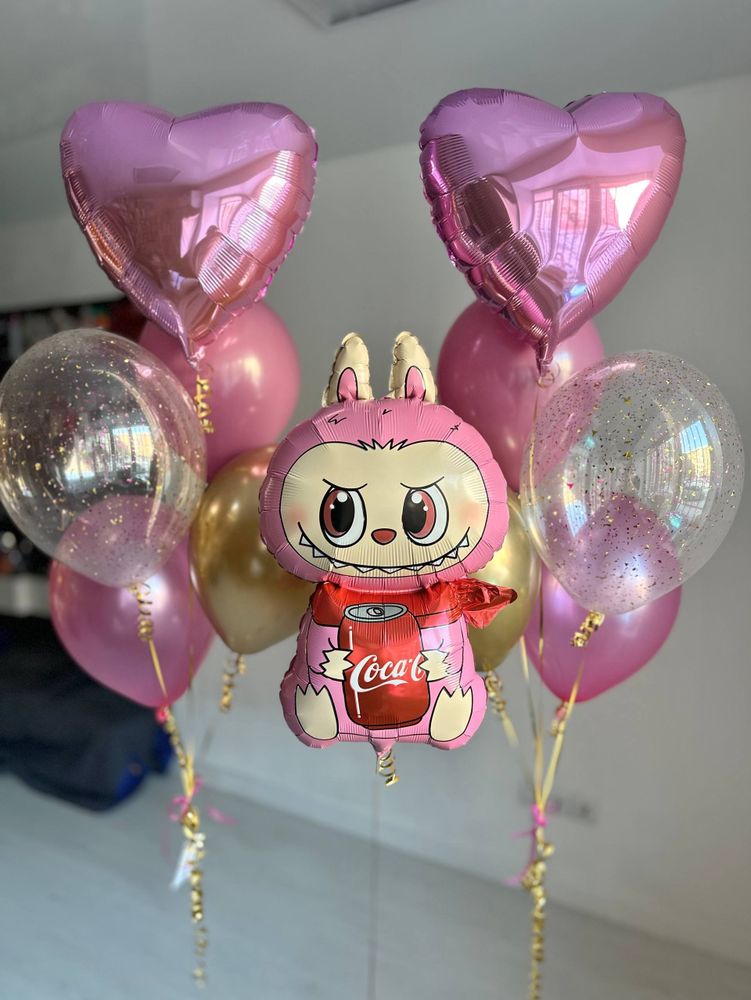 Воздушные гелиевые шарики с доставкой по Хабаровску Лабабу розовый/золото №4420