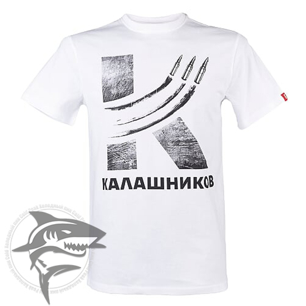 Футболка белая, принт Калашников Пули