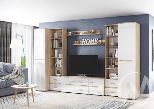 Гостиная Ким (сонома/белый глянец холодный) Вариант №2