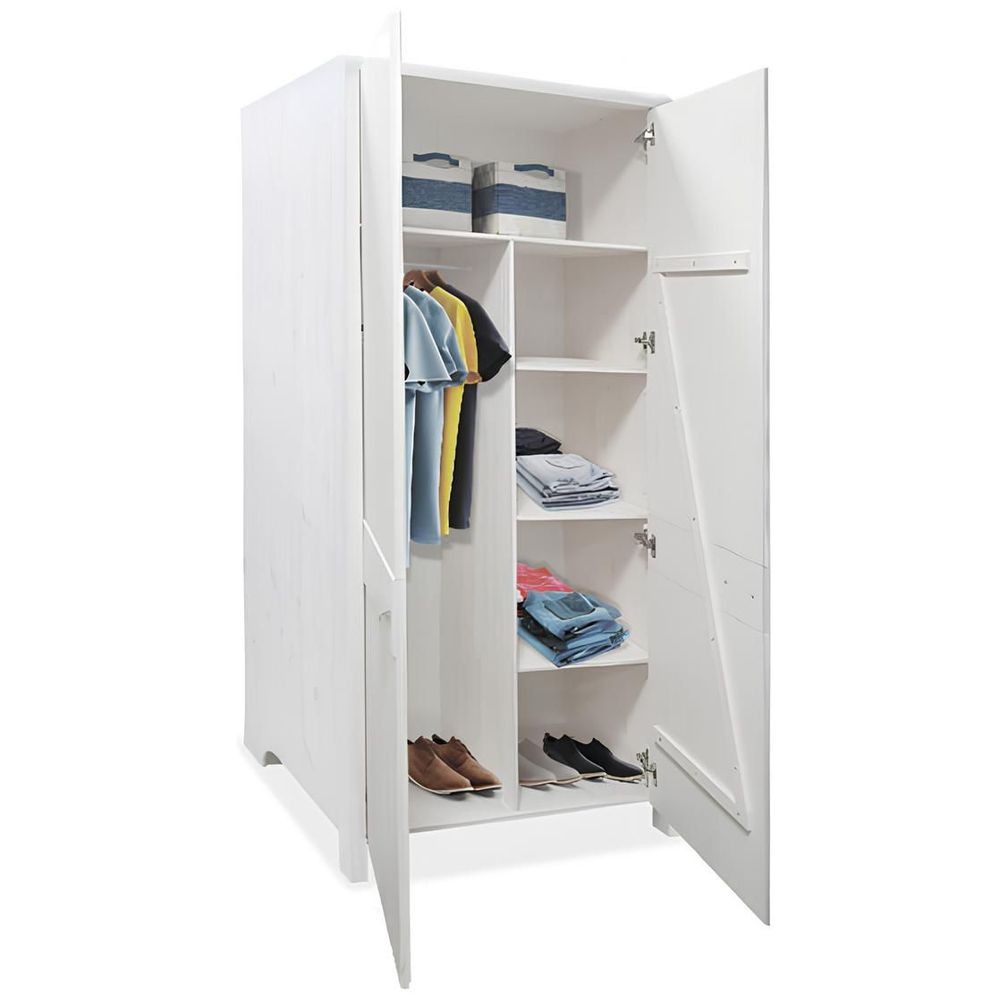 Шкаф 104х59х211, Мадейра, распашной для одежды, деревянный, в прихожую, гостиную, спальню ассив сосны, с полками и штангой, Dipriz