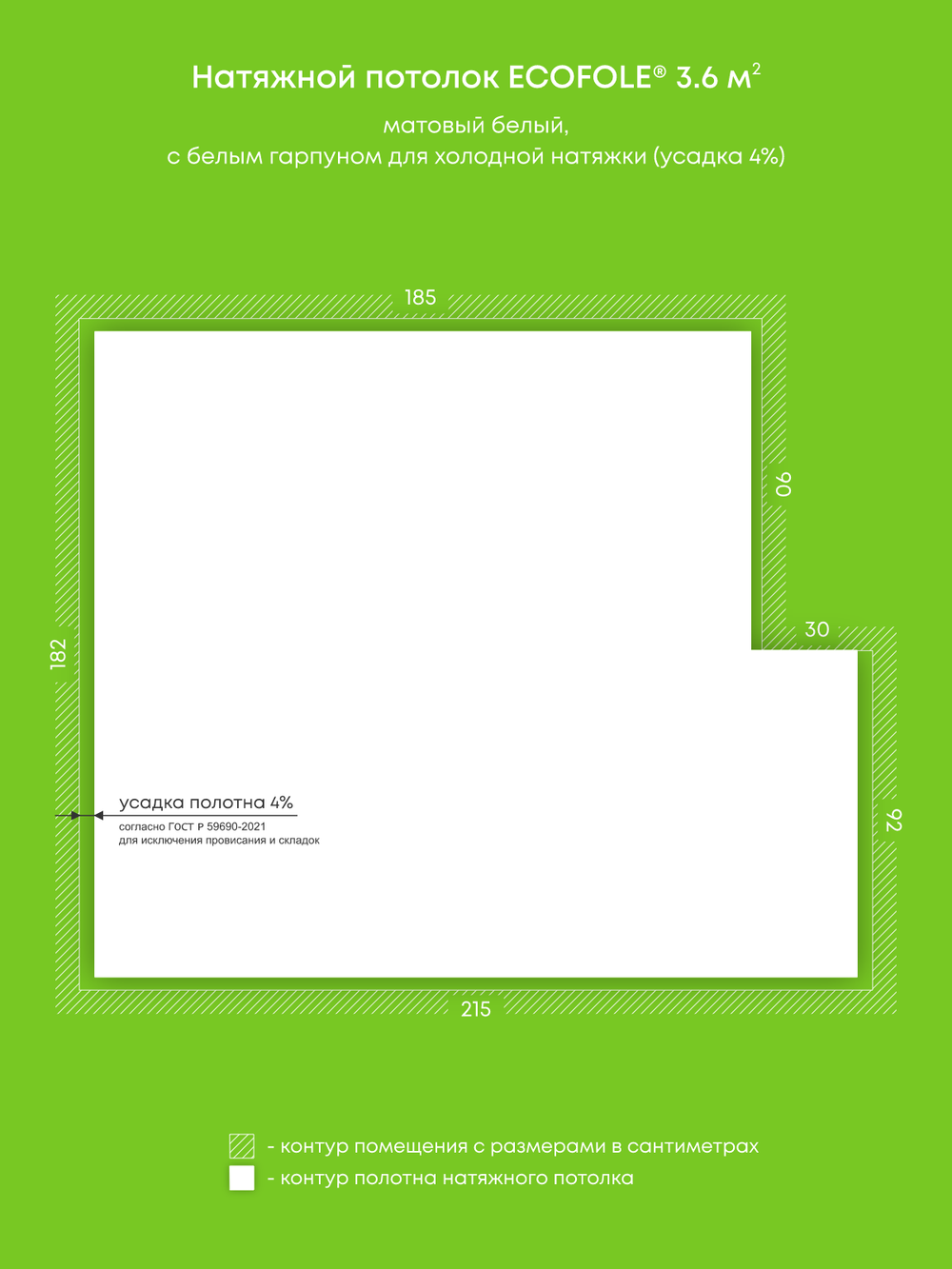 Матовый натяжной потолок 3.6 м2