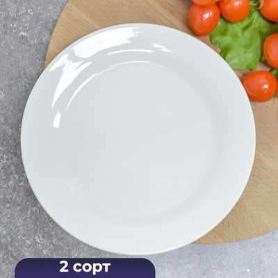 Тарелка 200мм мелкая, без деколи, фарфор, 2 сорт