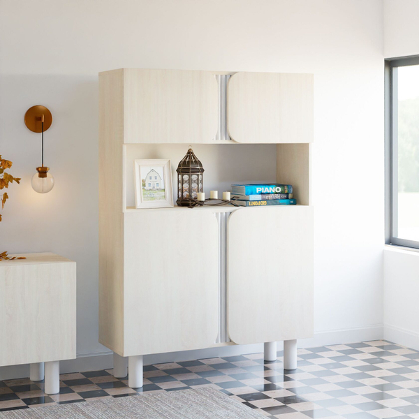 Дизайнерский распашной шкаф Ола на ножках, 135х90х35 см, ЛДСП/сосна