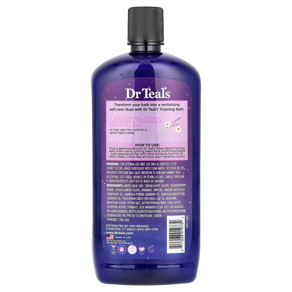 Dr. Teal's, пенка для ванн с чистой английской солью, мелатонином, лавандой и ромашкой, 1000 мл (34 жидк. унции)