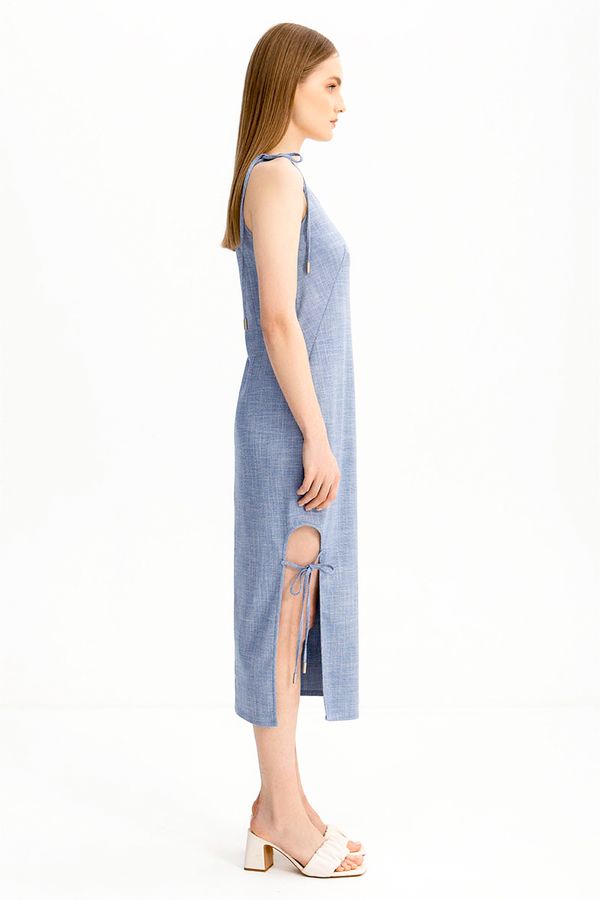 Платье с разрезом из смесового льна