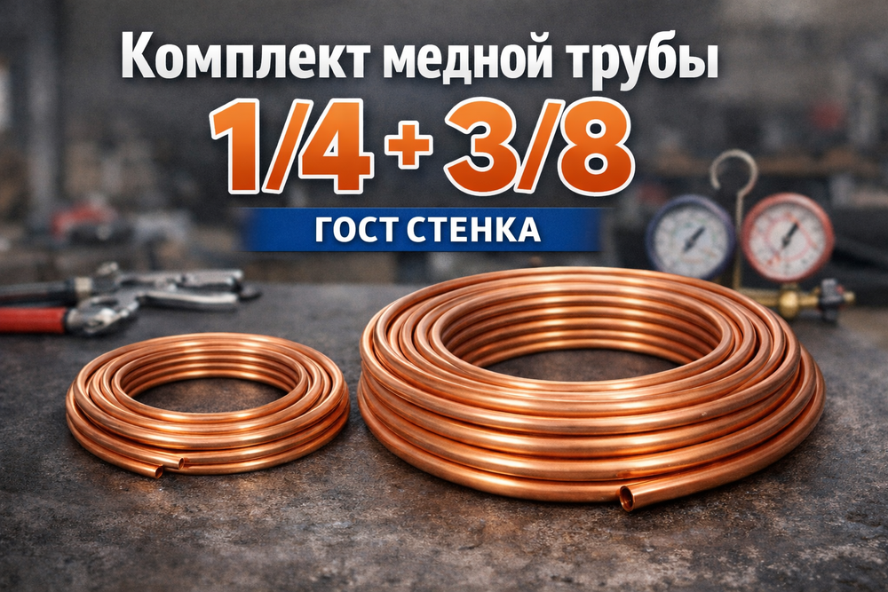 Комплект медных труб 1/4(0,76)+3/8(0,81) Гост стенка