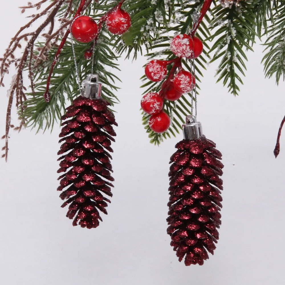 Ёлочные игрушки «Таинственное очарование» Шишки блестящие 9 см (набор 2 шт), темный рубин