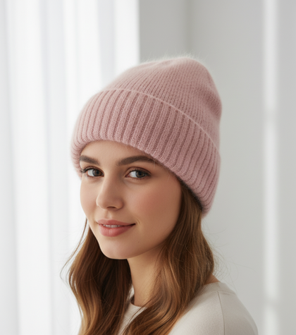 Шапочка из ангоры Biagioli Modesto пудрово-розовая