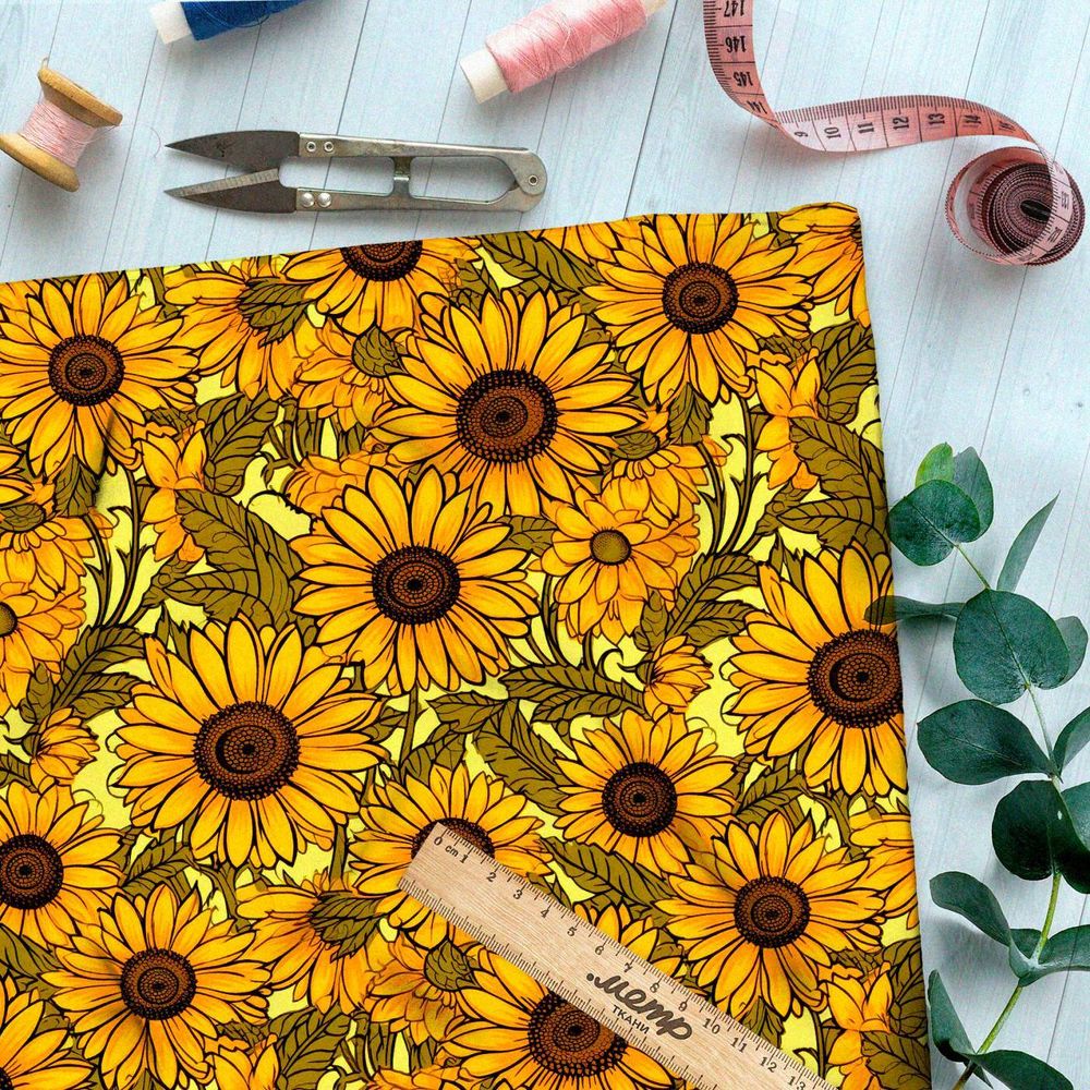 Ткань премиум Оксфорд 600D поле подсолнухов