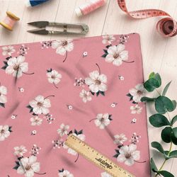 Ткань сатин цветы вишни