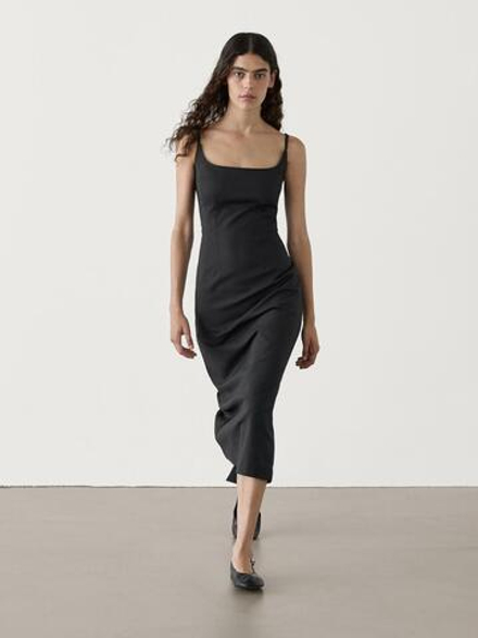 Massimo Dutti Платье миди облегающего кроя с регулируемыми бретелями, черный
