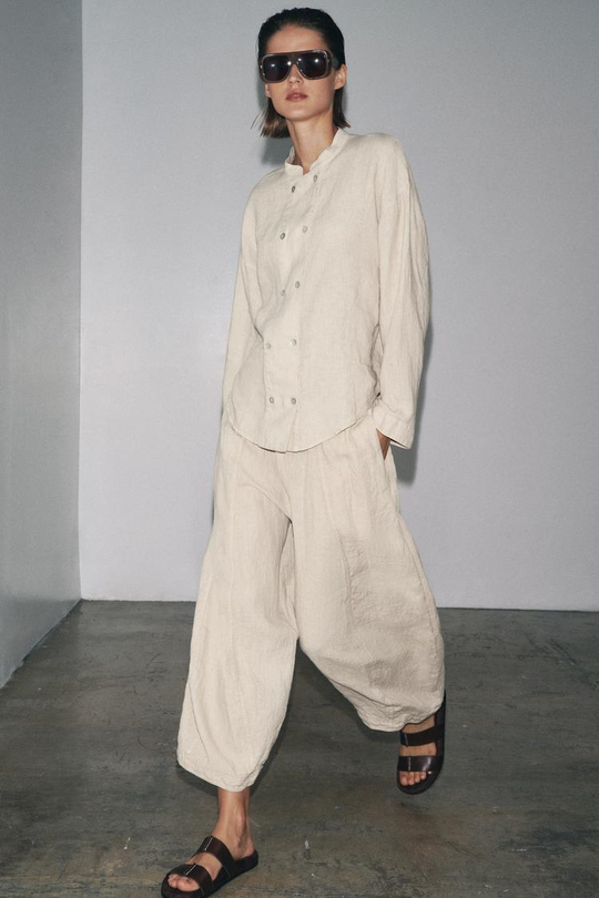ZARA ЛЬНЯНЫЕ БРЮКИ — ZW COLLECTION, СВЕТЛО-БЕЖЕВЫЙ