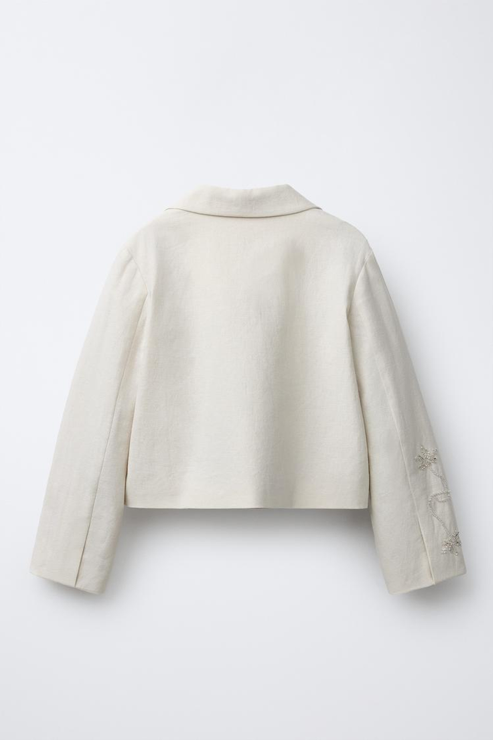 ZARA ЛЬНЯНОЙ БЛЕЙЗЕР С БЛЕСТЯЩИМИ ДЕТАЛЯМИ, СВЕТЛО-БЕЖЕВЫЙ