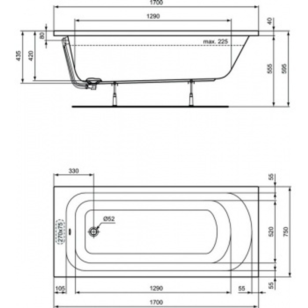 Акриловая ванна Ideal Standard 170х75 W004501 SIMPLICITY