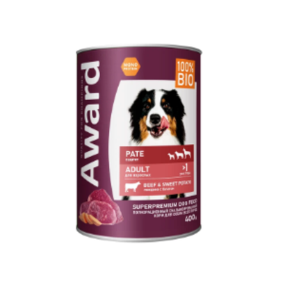 Влажный корм AWARD для взрослых собак паштет из говядины с бататом 400г - 12 шт
