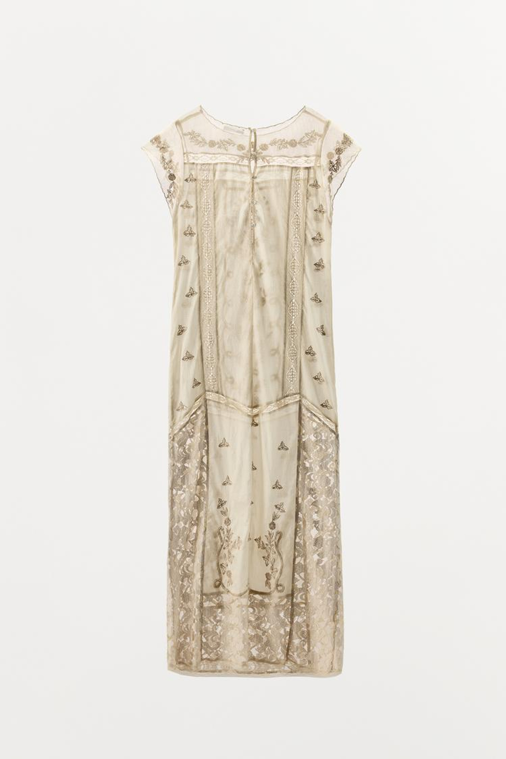 ZARA ПЛАТЬЕ С ВЫШИВКОЙ И ПАЙЕТКАМИ LIMITED EDITION, ЖЕЛТОВАТО-БЕЛЫЙ