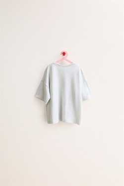 ZARA TIMELESS - ОДНОТОННАЯ ФУТБОЛКА ИЗ ХЛОПКА И ЛЬНА, ГОЛУБОЙ