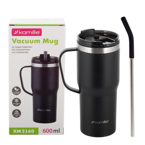 Термокружка 600 мл. из нержавеющей стали Kamille KM 2160 с трубочкой