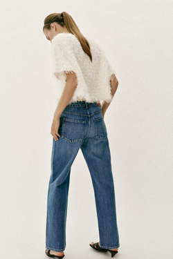 ZARA ТРИКОТАЖНЫЙ ТОП С БАХРОМОЙ, ЭКРЮ