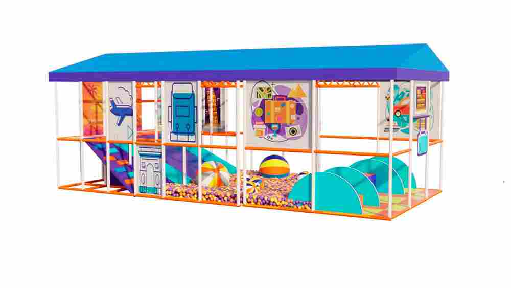 Детский уличный игровой лабиринт с крышей «Шариковый Космос» 12,3×6,15×3,5 м