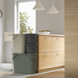 IKEA DAMMÄNG  (ИКЕА ДАММÄНГ)  -  Корзина с крышкой, серо-зеленая, 48 л