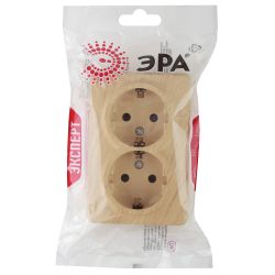 11-2205-11 ЭРА Розетка 2х2P+E Schuko, 16A-250В, IP20, ОУ, Эра Эксперт, сосна | Эра Эксперт