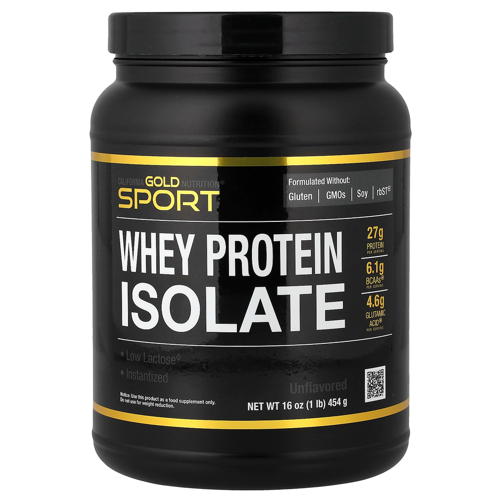 California Gold Nutrition, Sport, изолят сывороточного протеина, без добавок, 454 г (1 фунт)