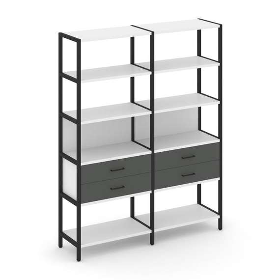 Shelf System Двухсекционный стеллаж пятиярусный с ящиками SN.STM-522 Белый/Антрацит/Металл Черный 15