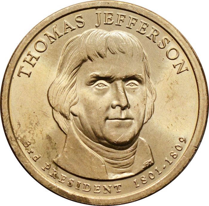 1 доллар (dollar) 2007 P США «Президент США - Томас Джеферсон (1801-1809)»