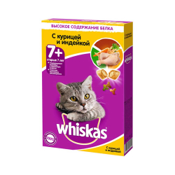 Whiskas корм для пожилых кошек старше 7 лет с курицей и индейкой, подушечки с паштетом