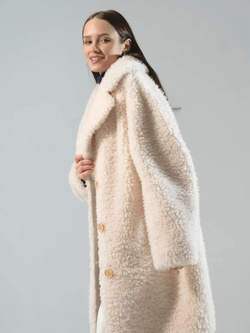 Шуба женская из 100% овечьей шерсти мериноса на зиму, жемчужная, SilverFox