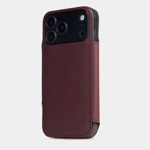 Чехол-книжка для iPhone 17 Pro с кардхолдером из кожи теленка, бордового цвета