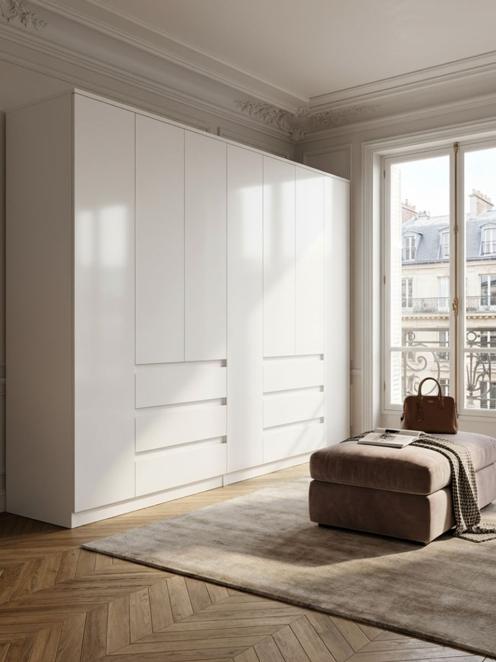 Шкаф 121х51х208, Марм, распашной для одежды, 3 двери 3 ящика, со штангой и полками, в прихожую, белый, Dipriz